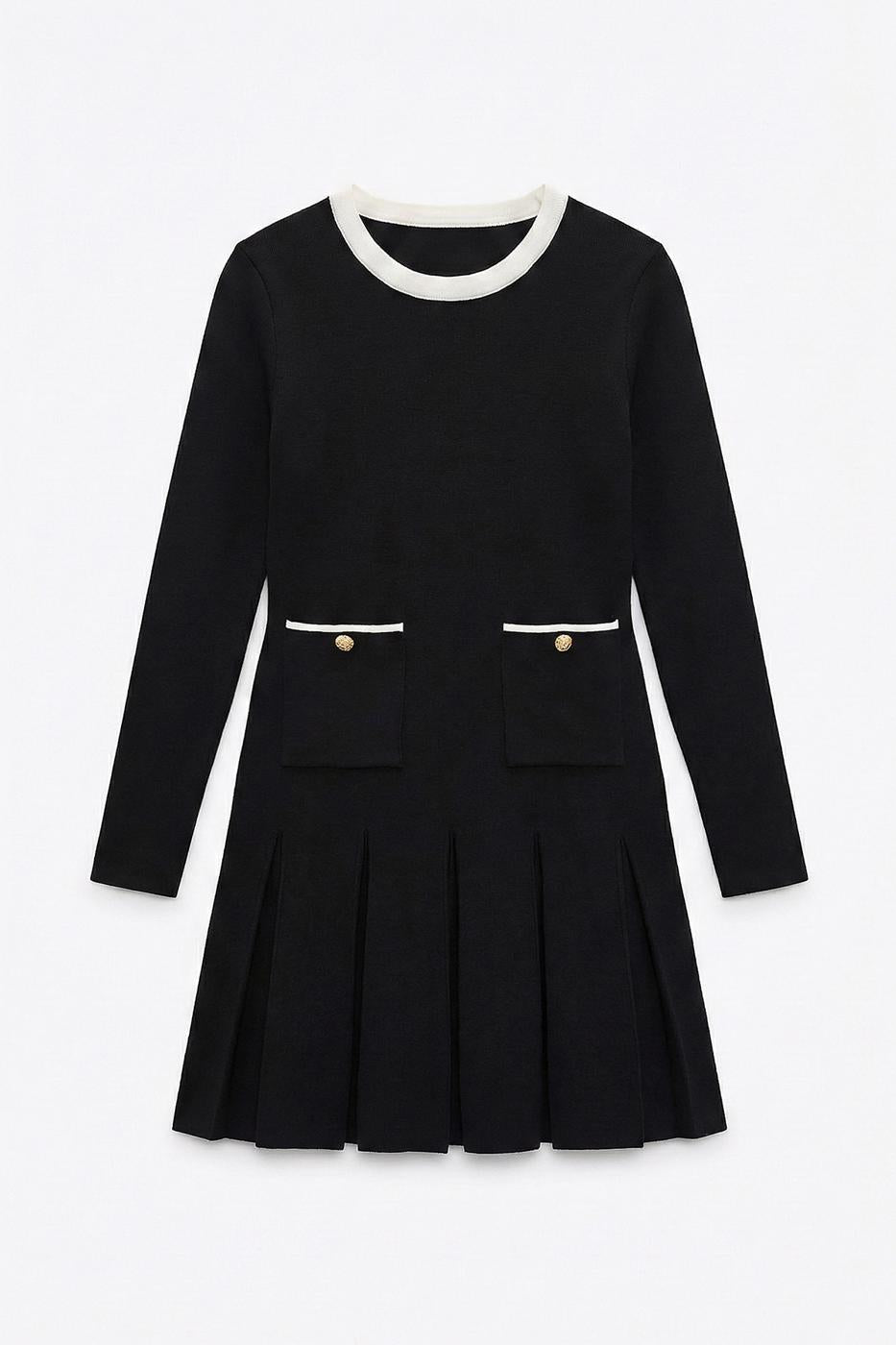 Pleated Pocket Detail Knitted Mini Dress