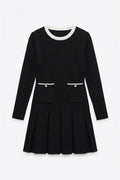 Pleated Pocket Detail Knitted Mini Dress