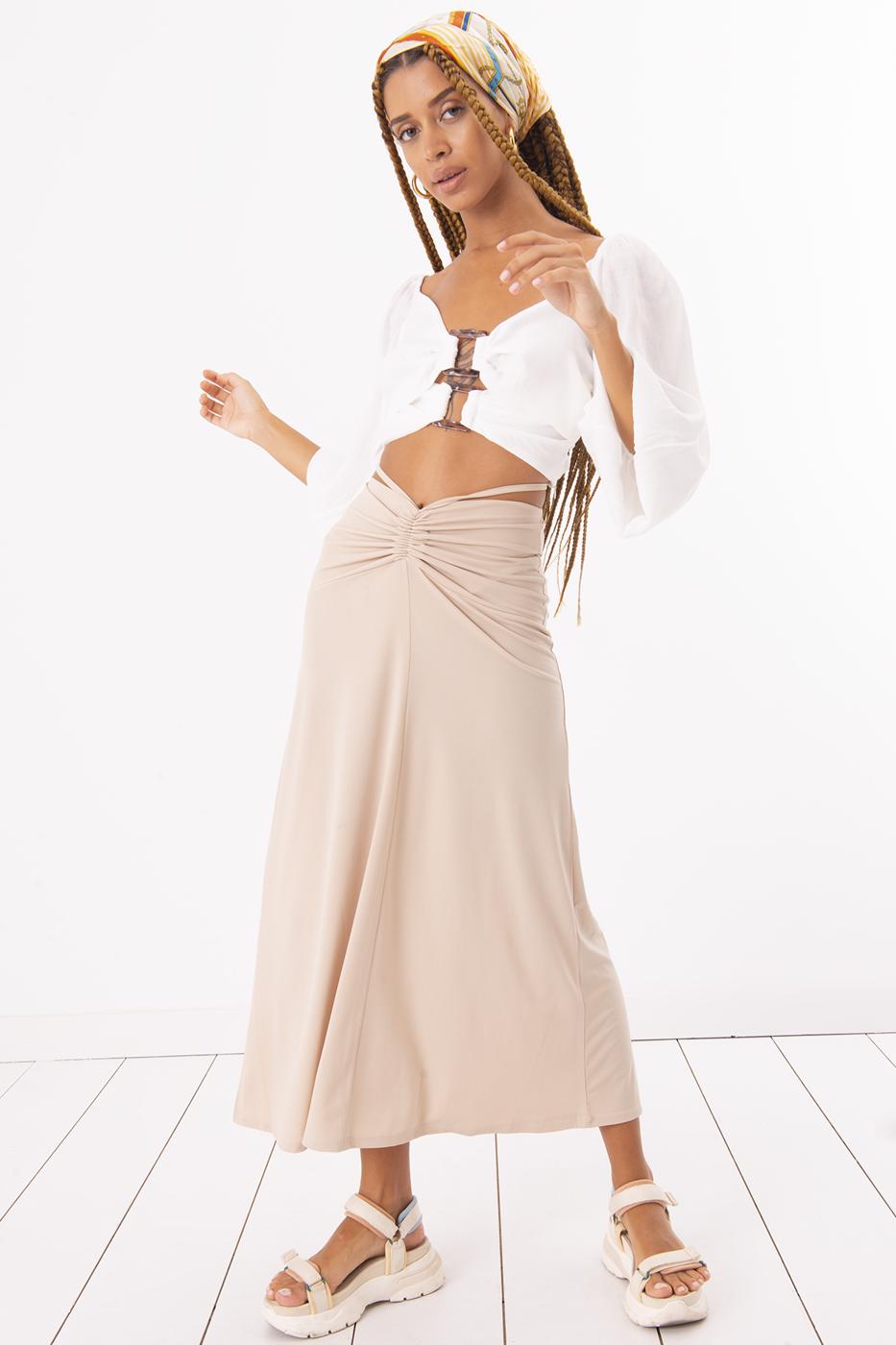 Shirring Midi Skirt Cream
