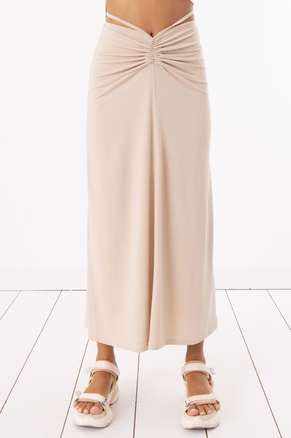 Shirring Midi Skirt Cream