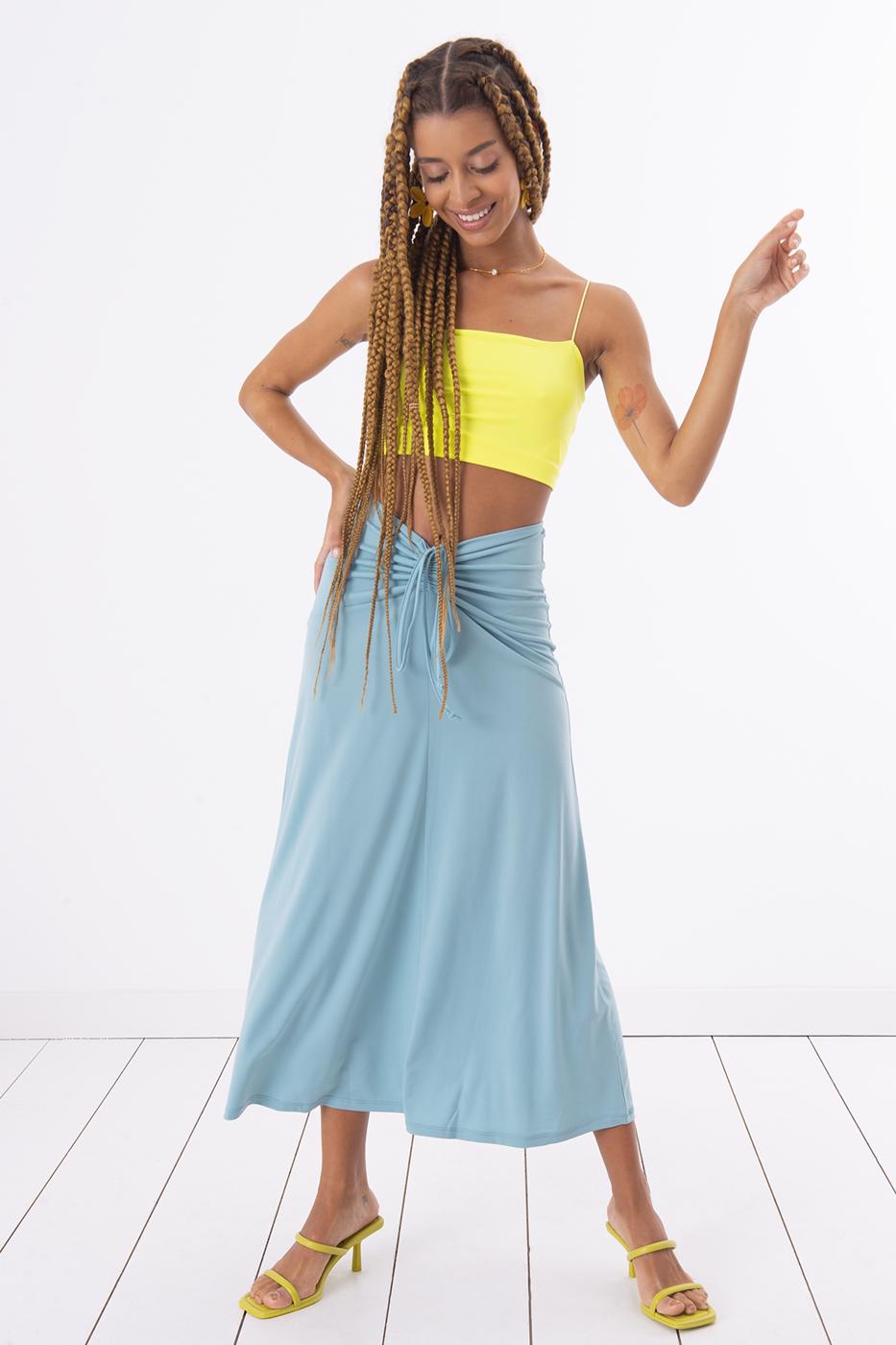 Shirring Midi Skirt Blue