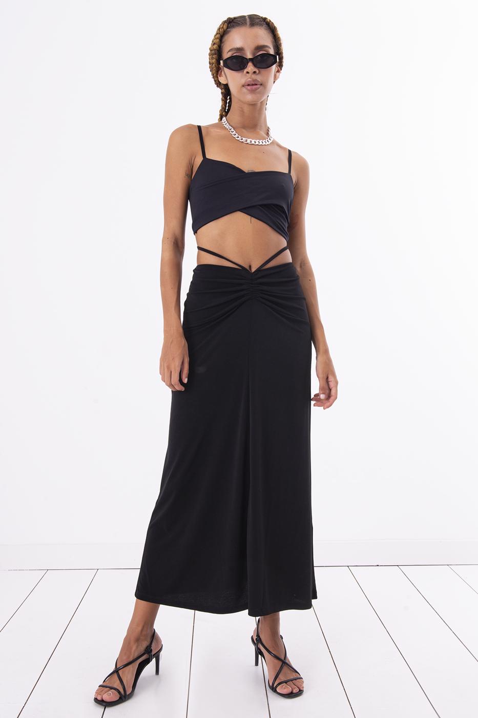 Shirring Midi Skirt Black