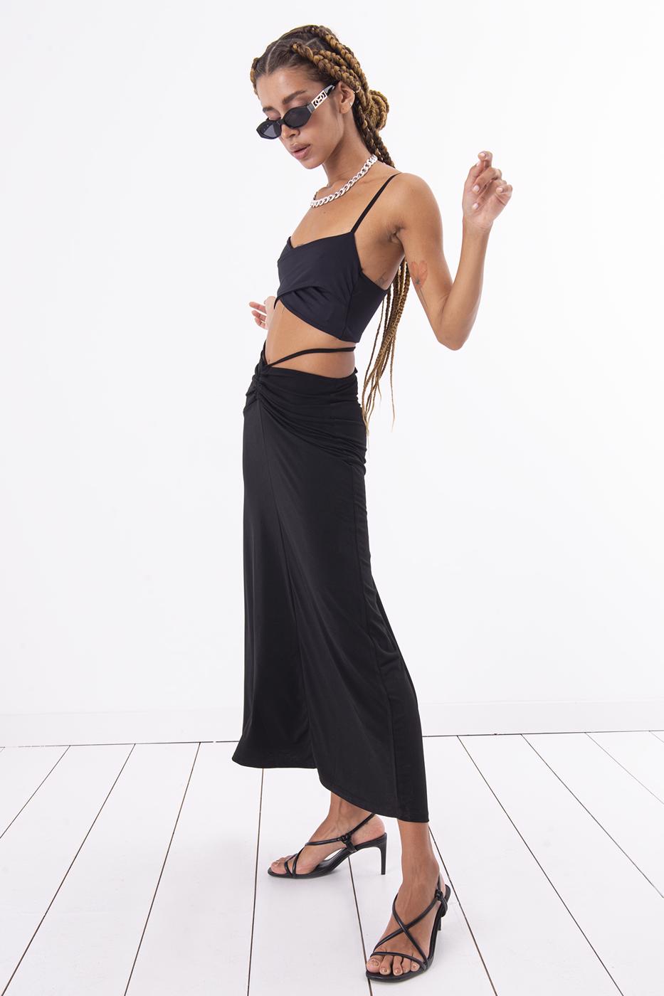Shirring Midi Skirt Black