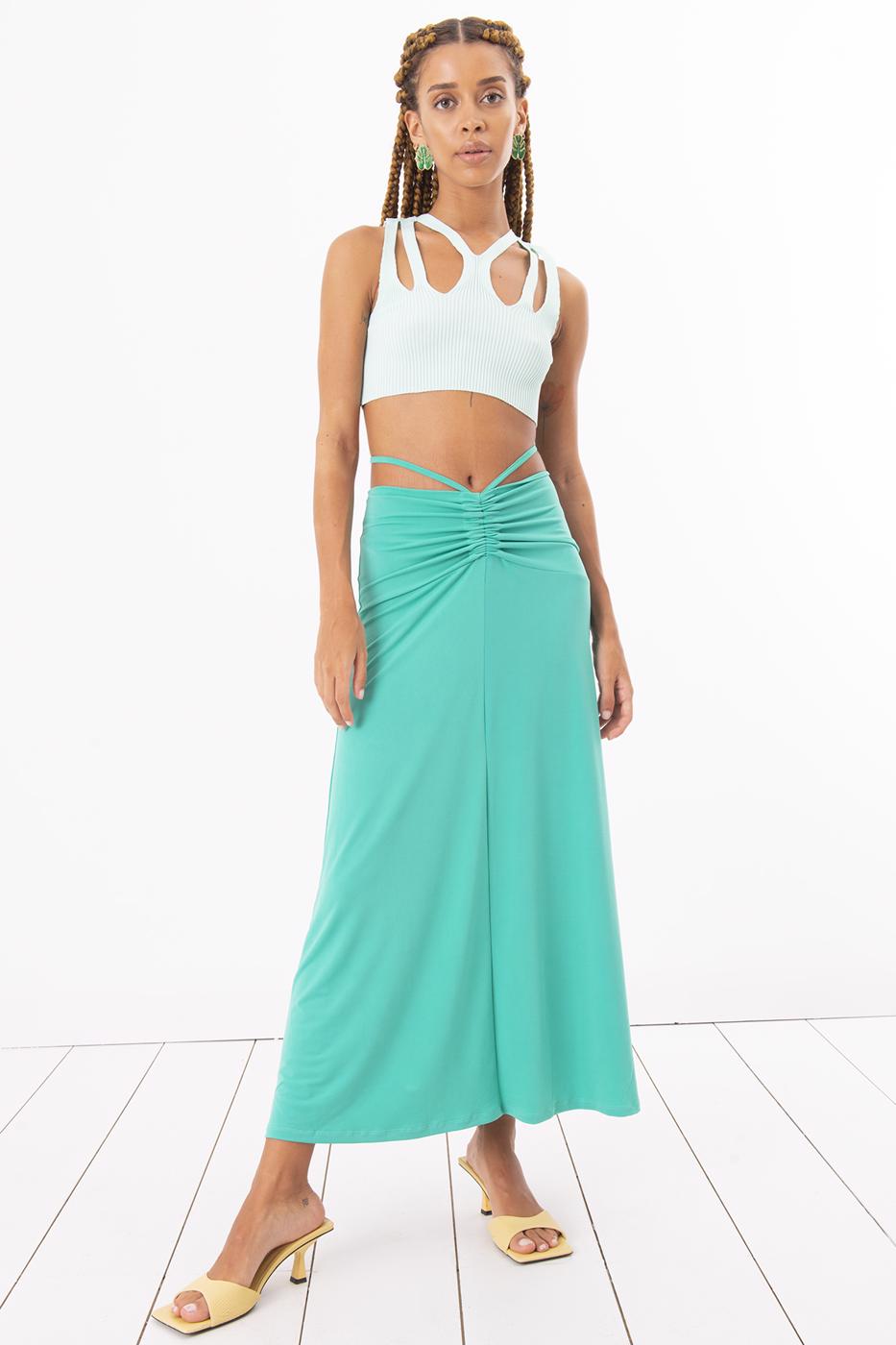Shirring Midi Skirt Green