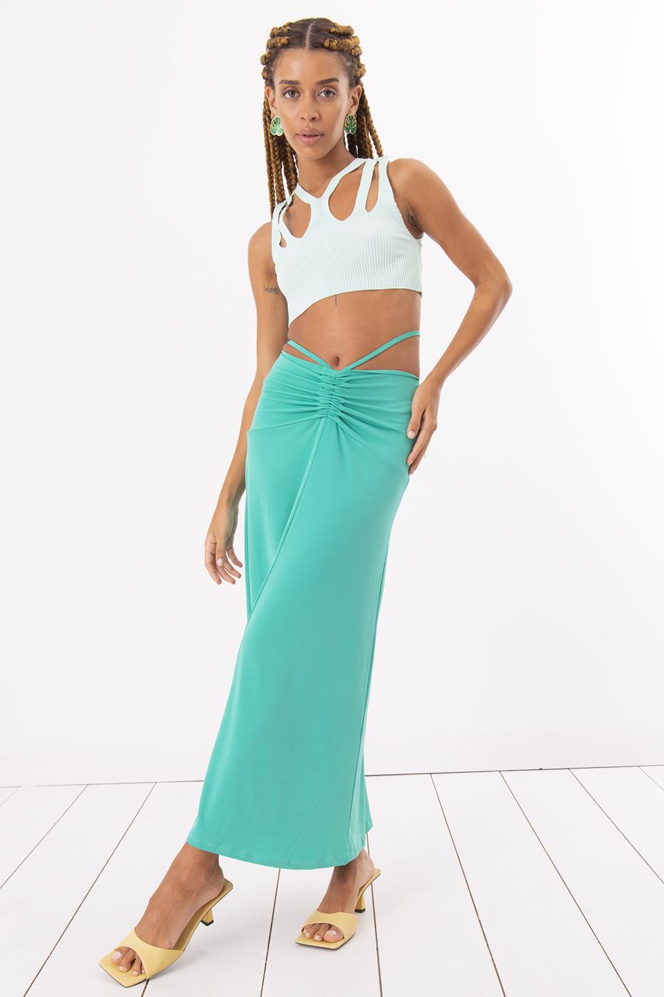 Shirring Midi Skirt Green