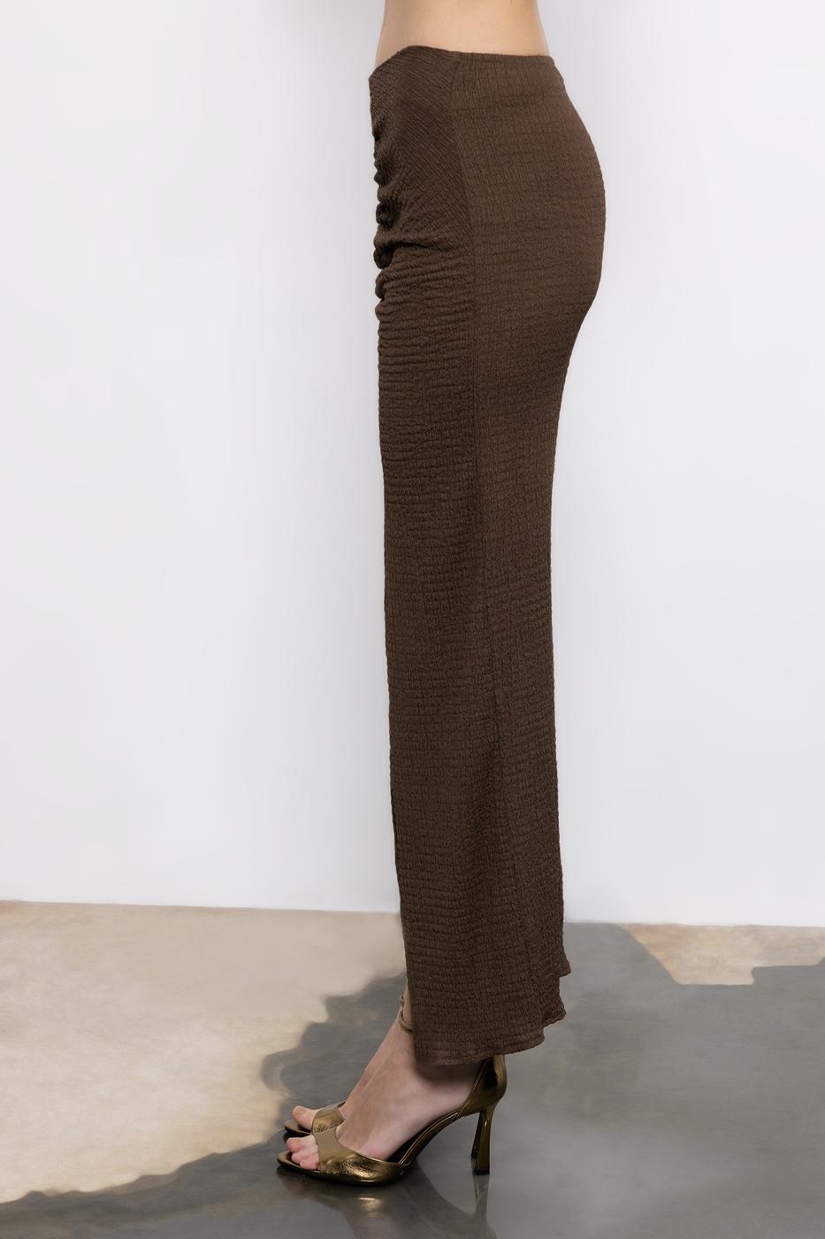 Gathered Textured Midi Skirt Brown