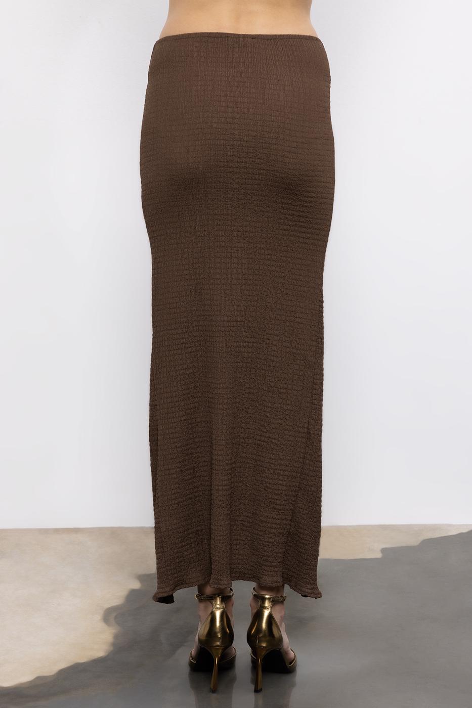Gathered Textured Midi Skirt Brown