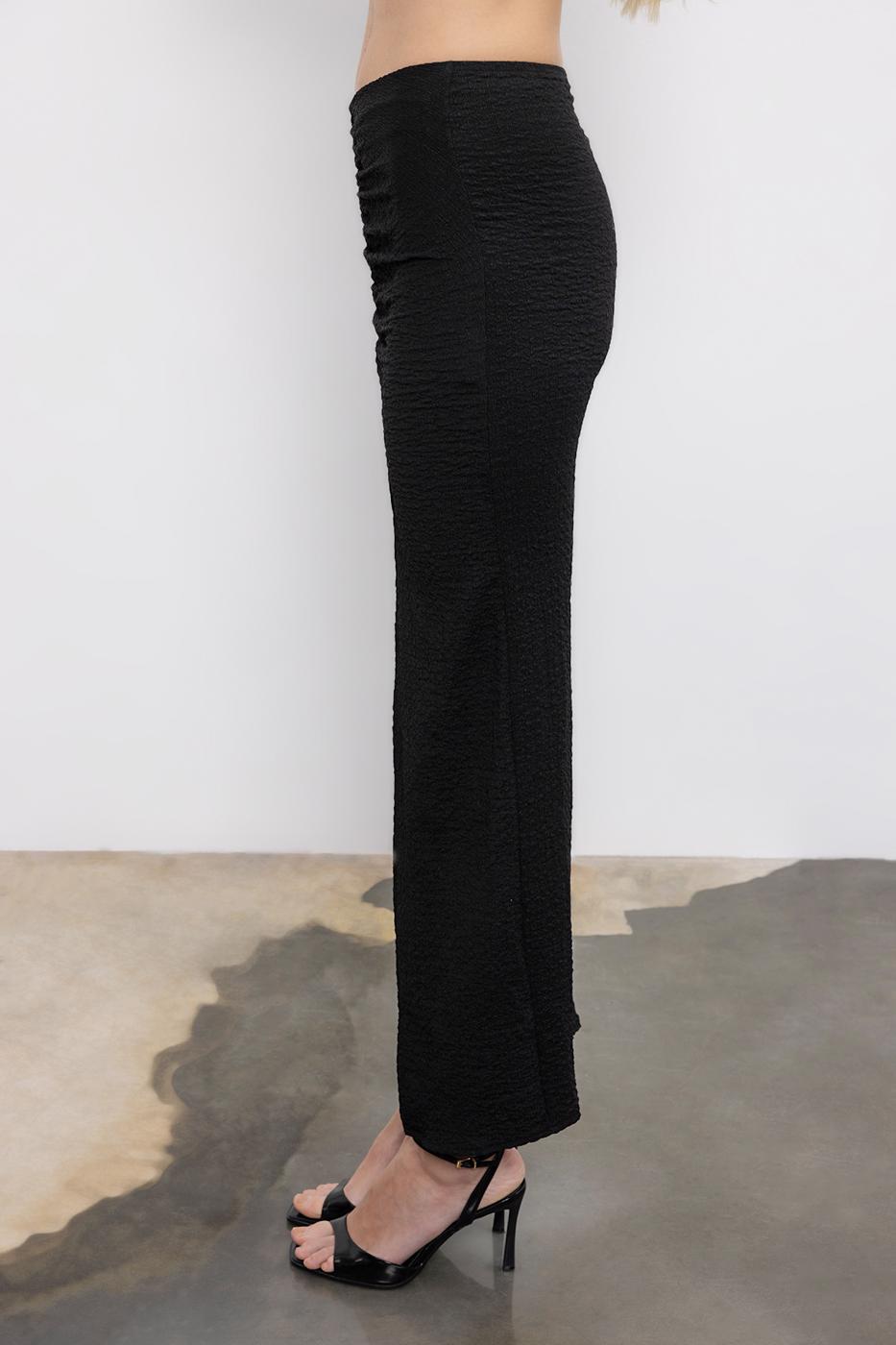 Gathered Textured Midi Skirt Black