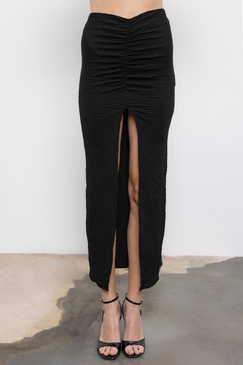 Gathered Textured Midi Skirt Black