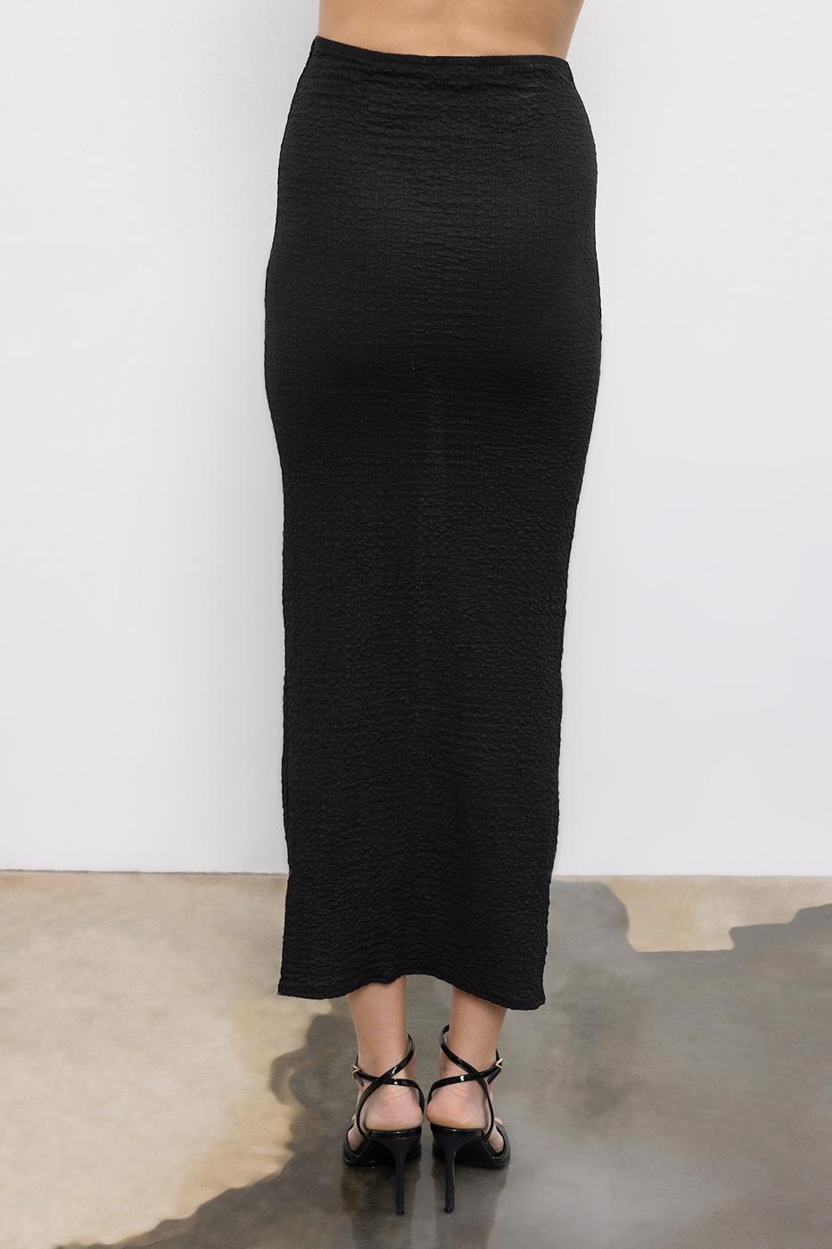 Gathered Textured Midi Skirt Black