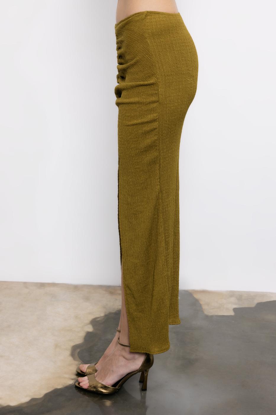 Gathered Textured Midi Skirt Green