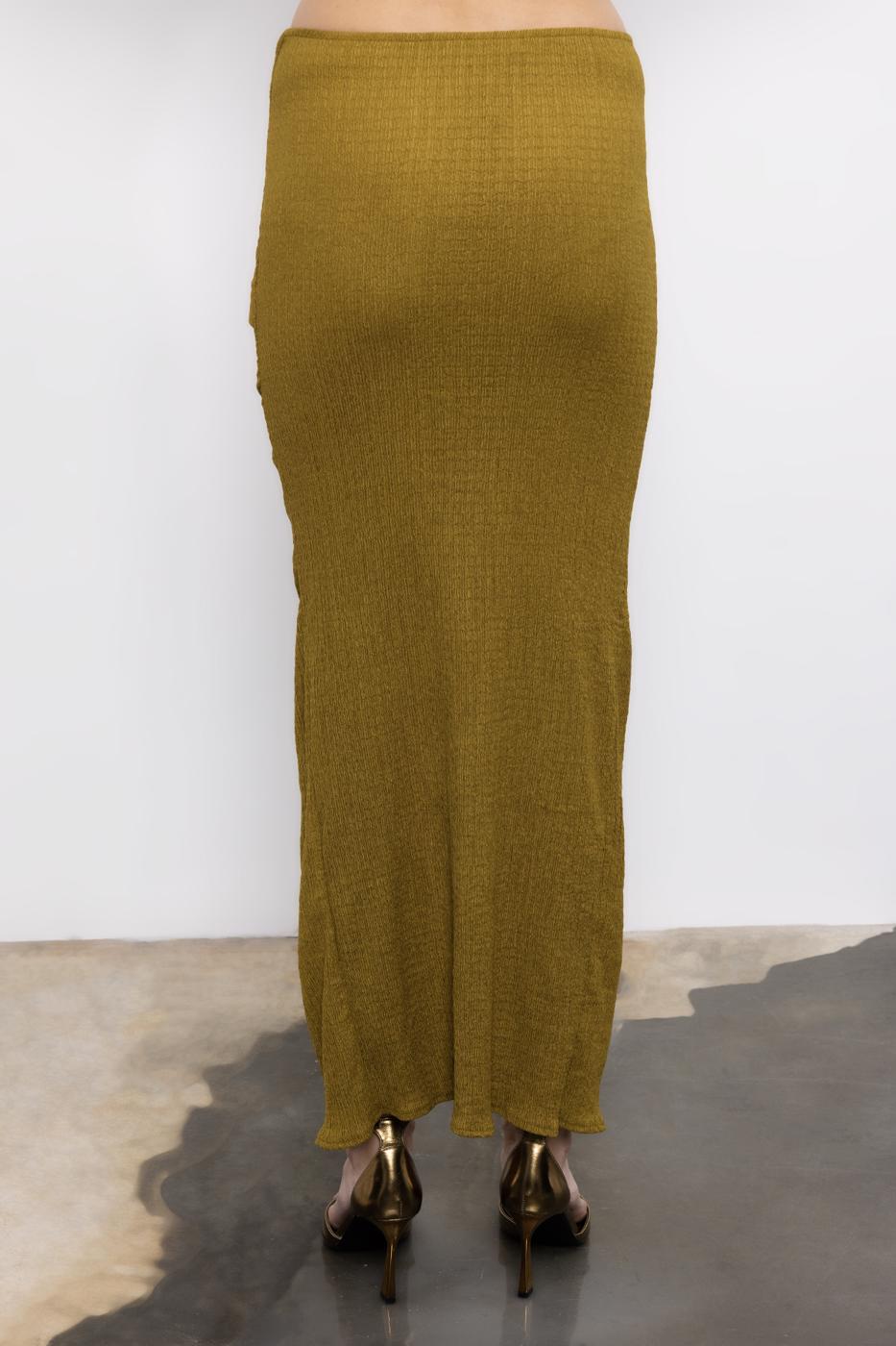Gathered Textured Midi Skirt Green