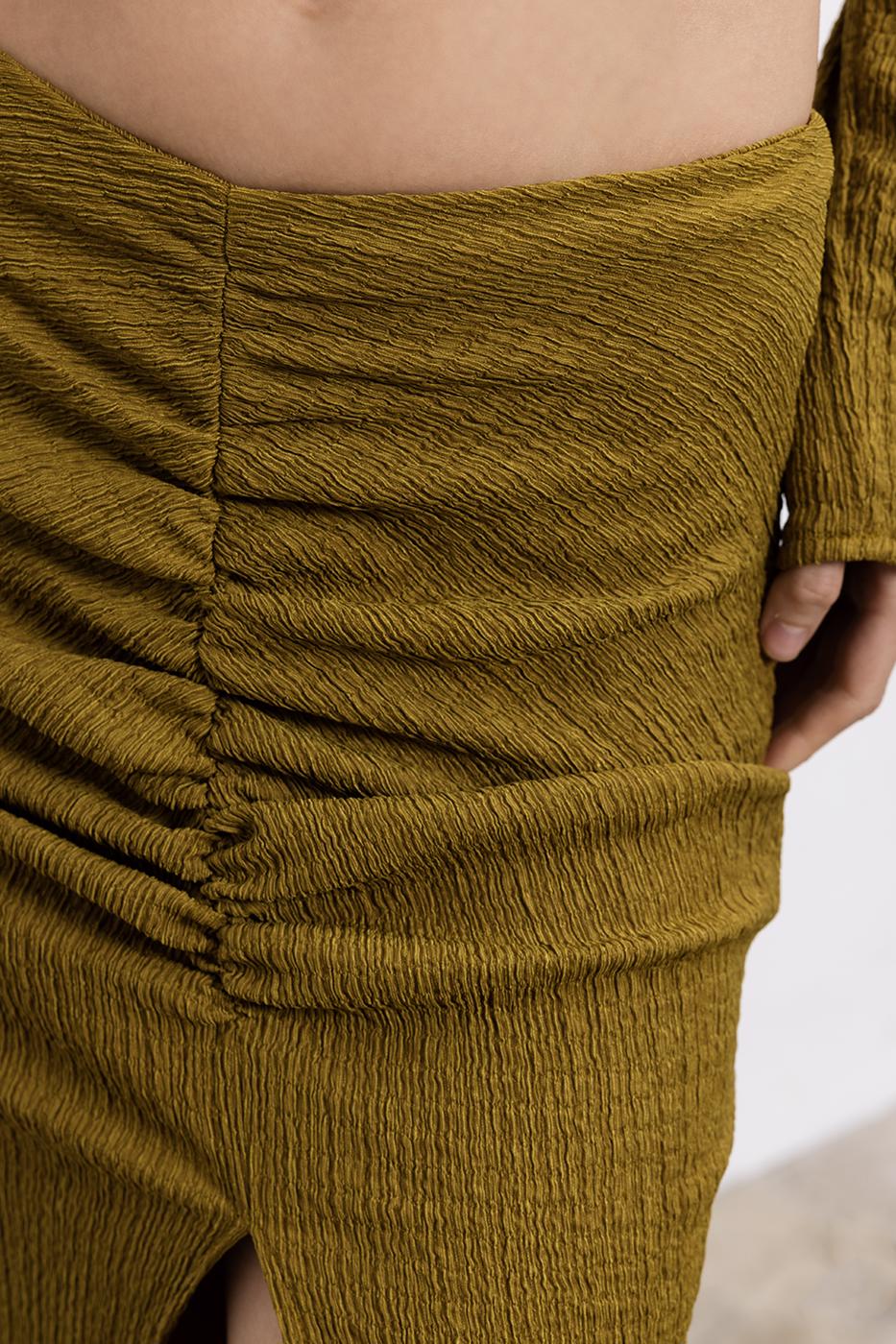Gathered Textured Midi Skirt Green