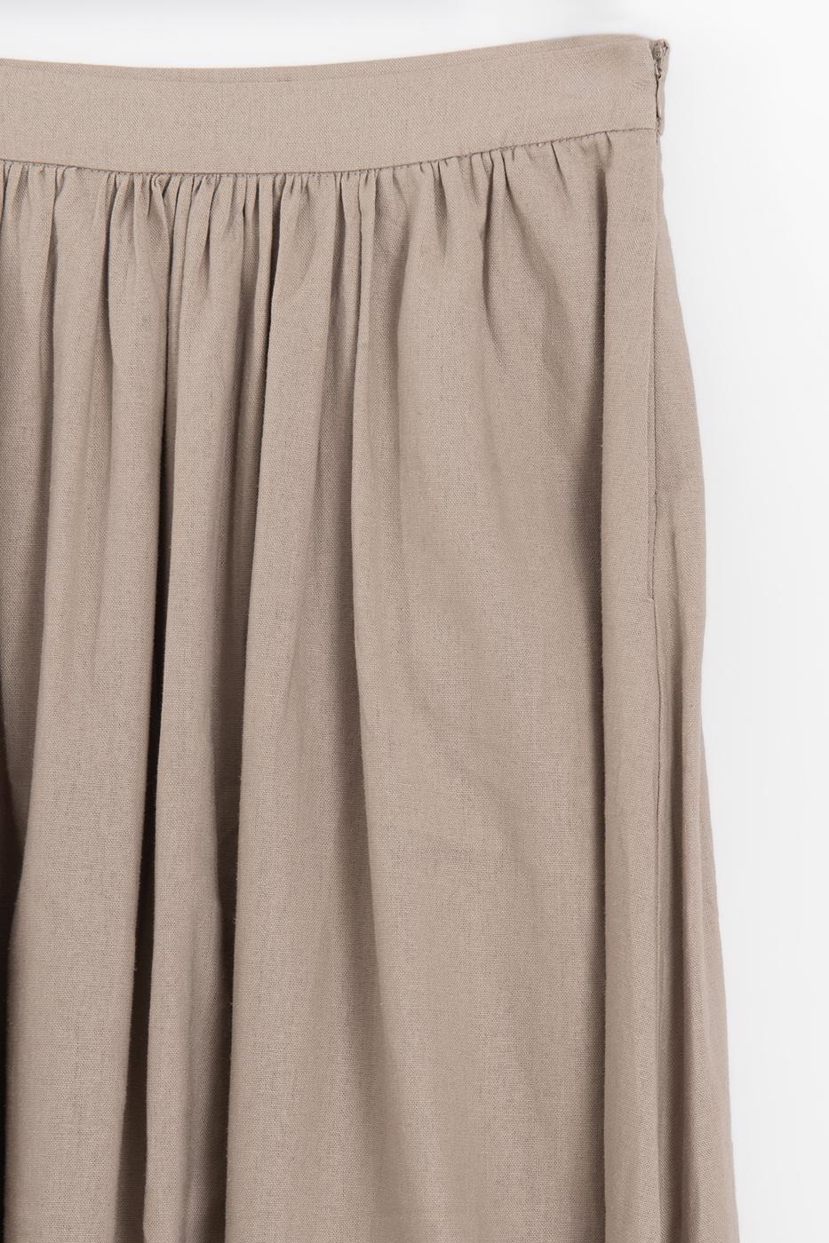 Gathered Linen Midi Skirt Beige
