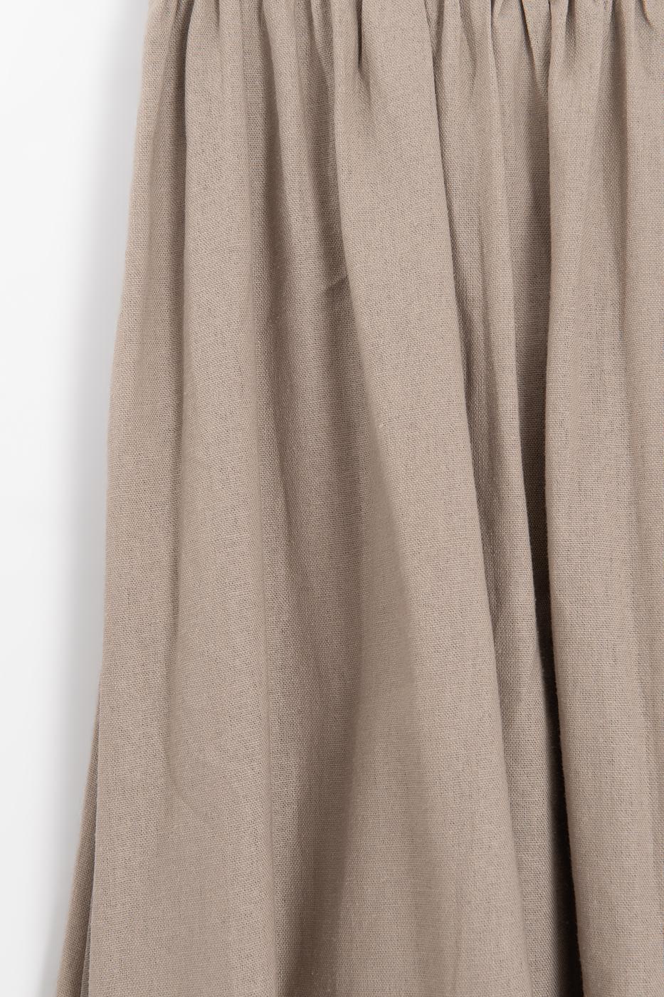 Gathered Linen Midi Skirt Beige