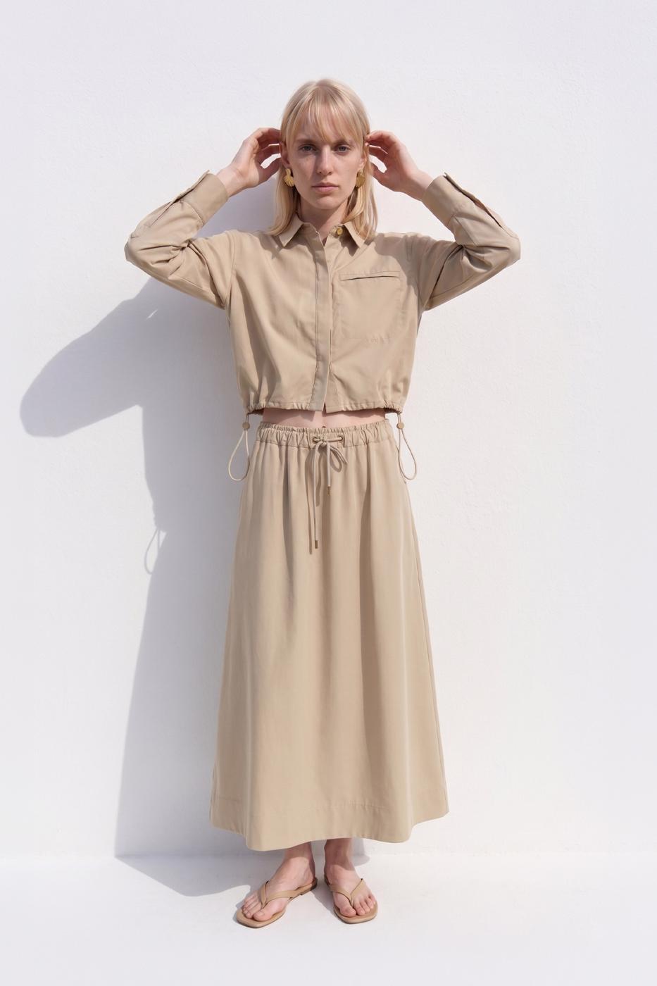 Ruched Midi Skirt Stone