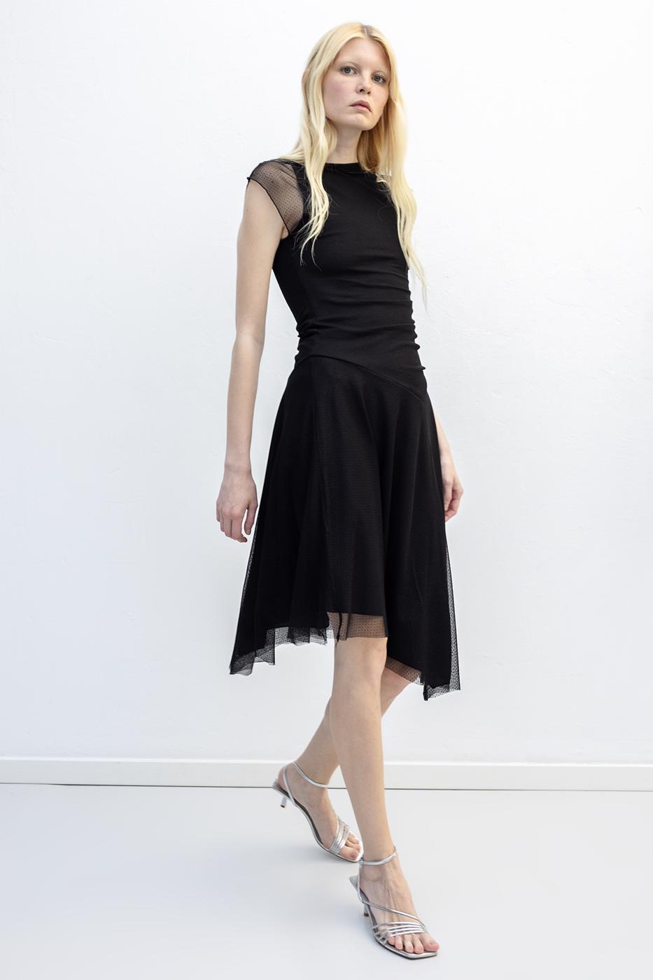Pleated Tulle Dress Black