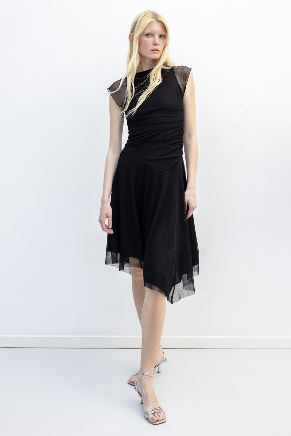 Pleated Tulle Dress Black