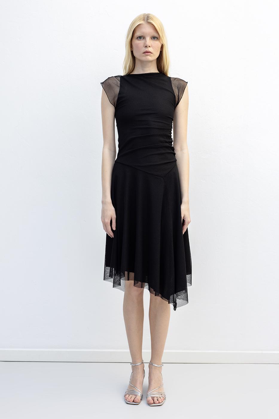 Pleated Tulle Dress Black