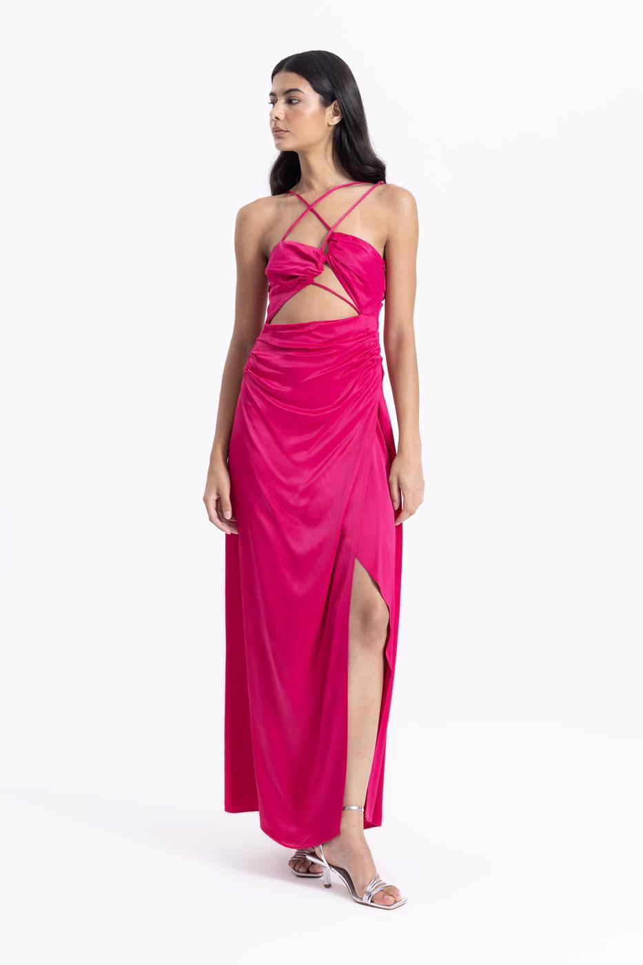 Cross Strapped Satin Dress