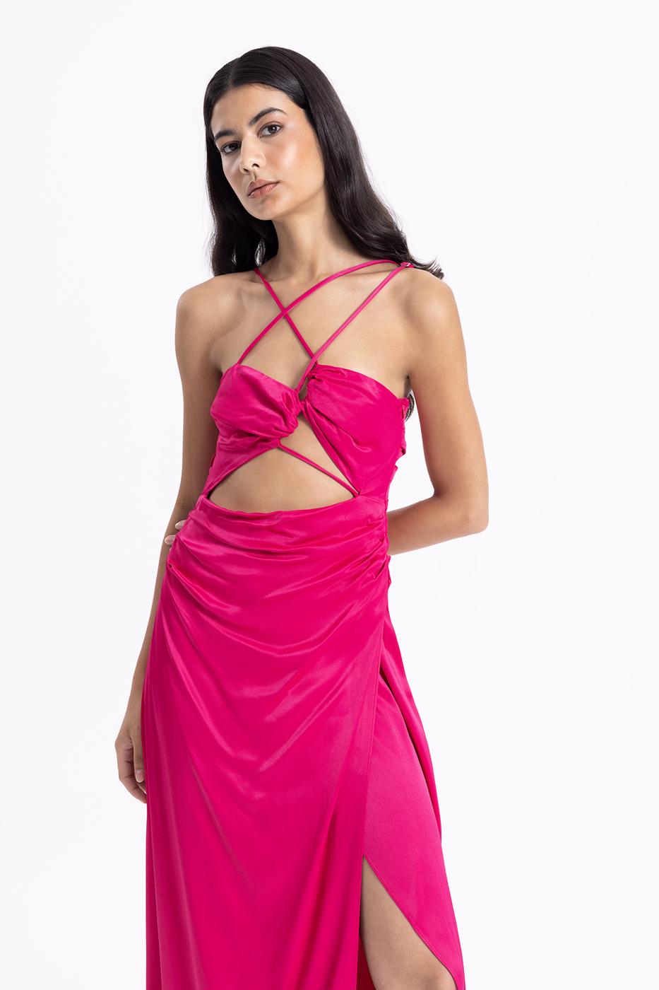 Cross Strapped Satin Dress