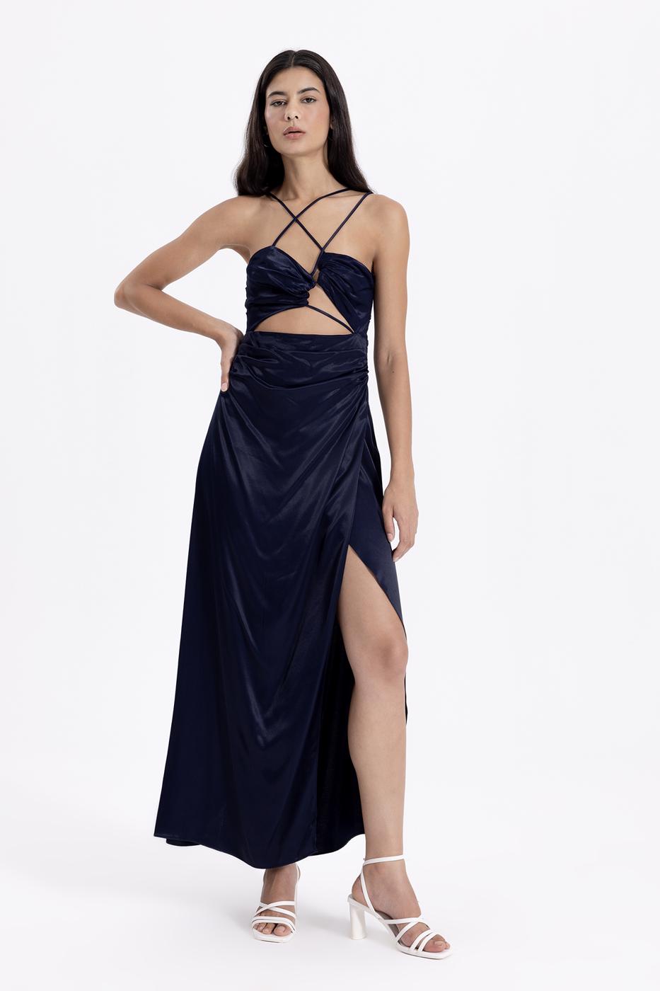 Cross Strapped Satin Dress