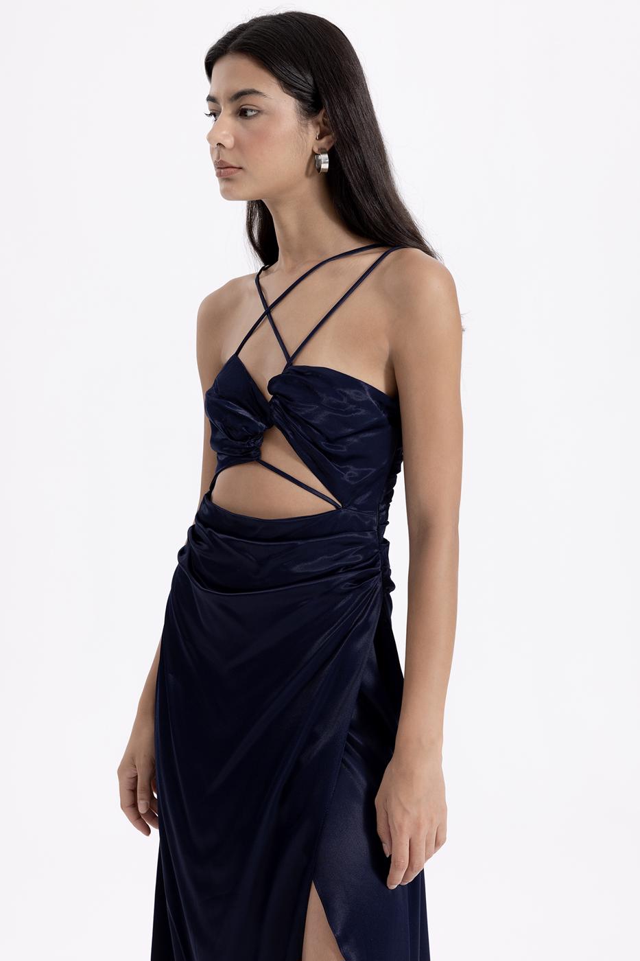 Cross Strapped Satin Dress
