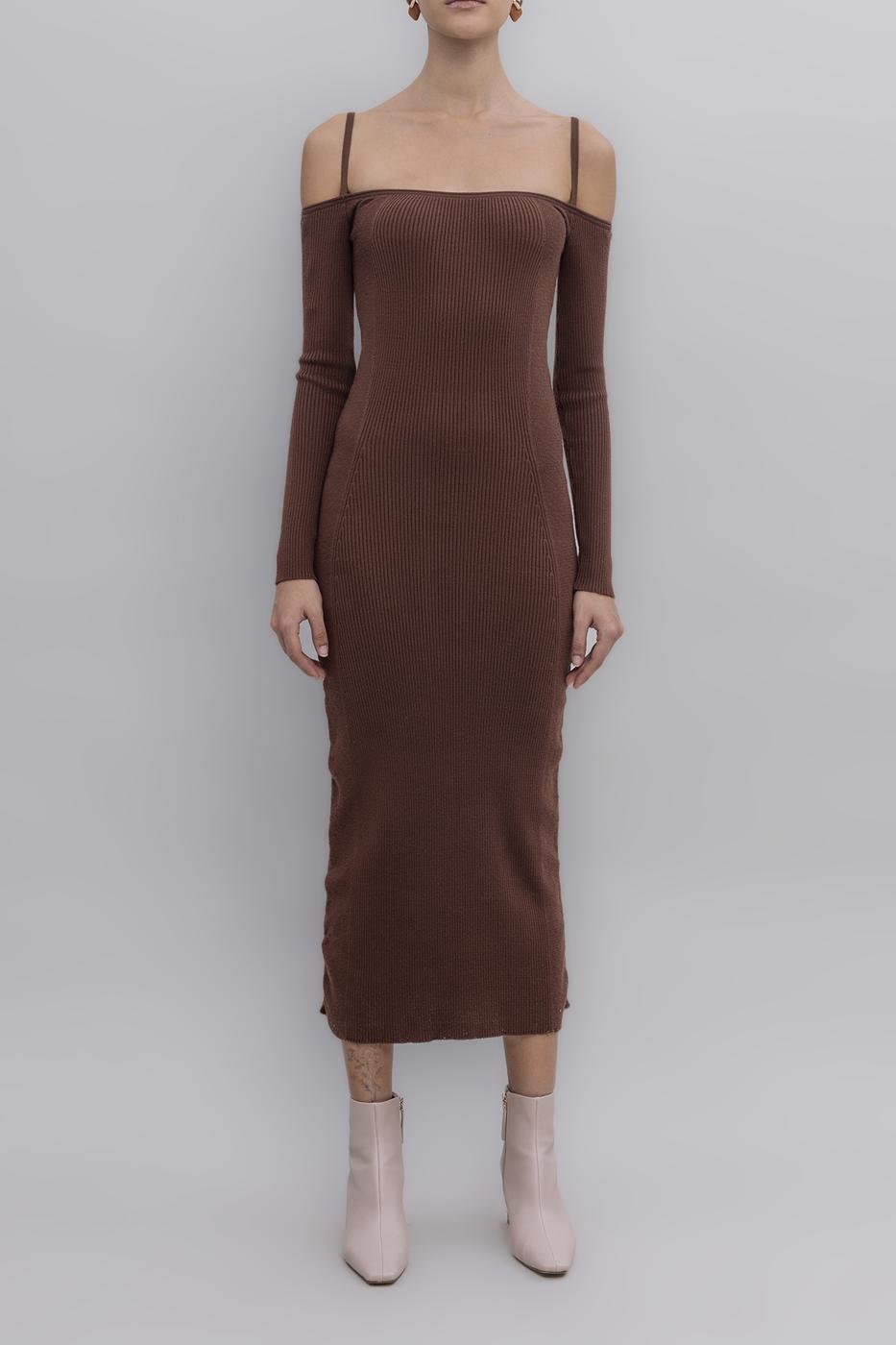 Carmen Neck Strap Detailled Midi Knit Dress