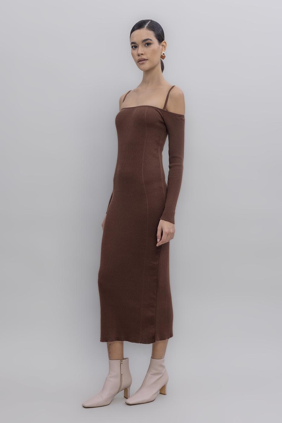 Carmen Neck Strap Detailled Midi Knit Dress