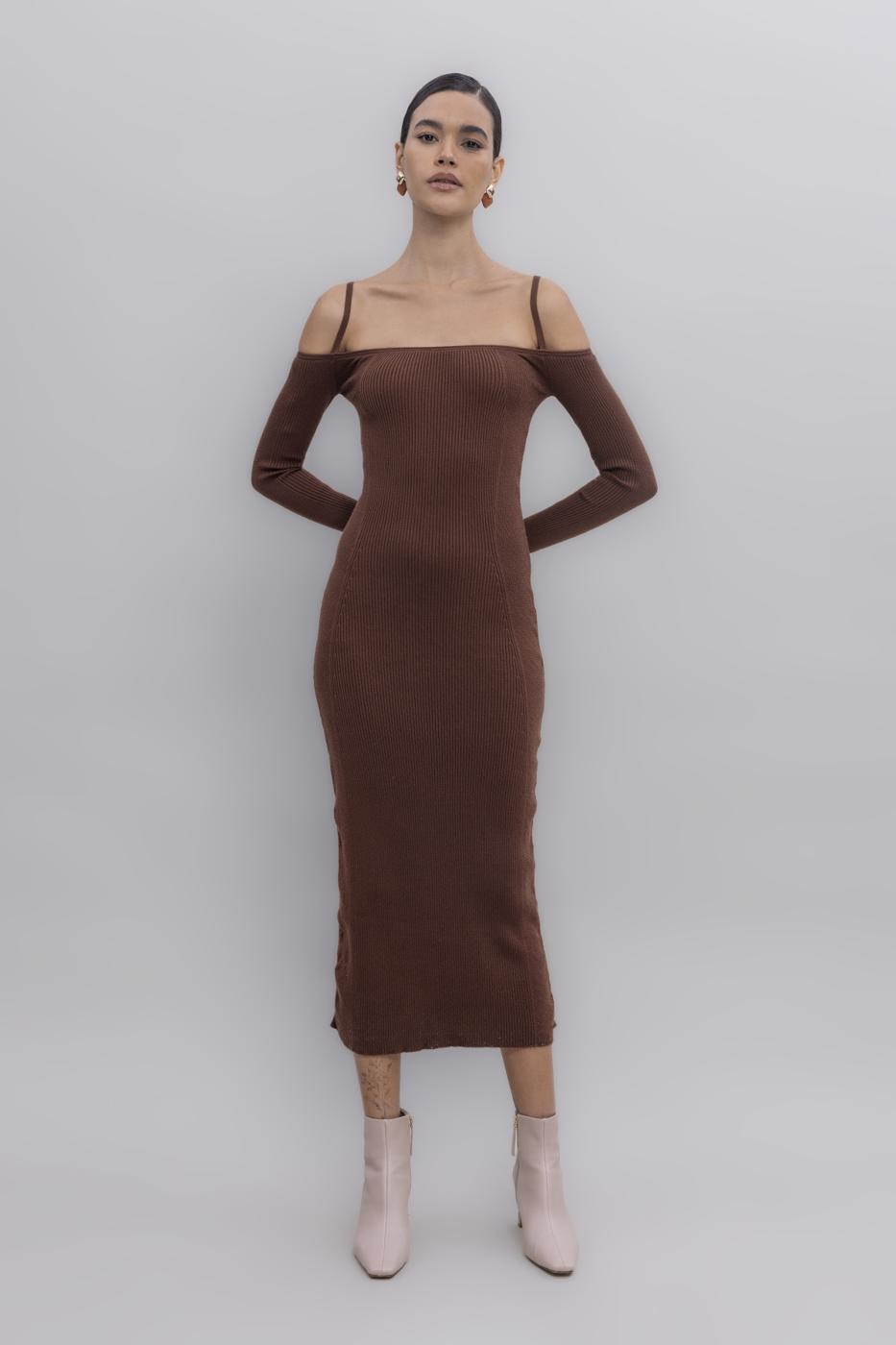 Carmen Neck Strap Detailled Midi Knit Dress