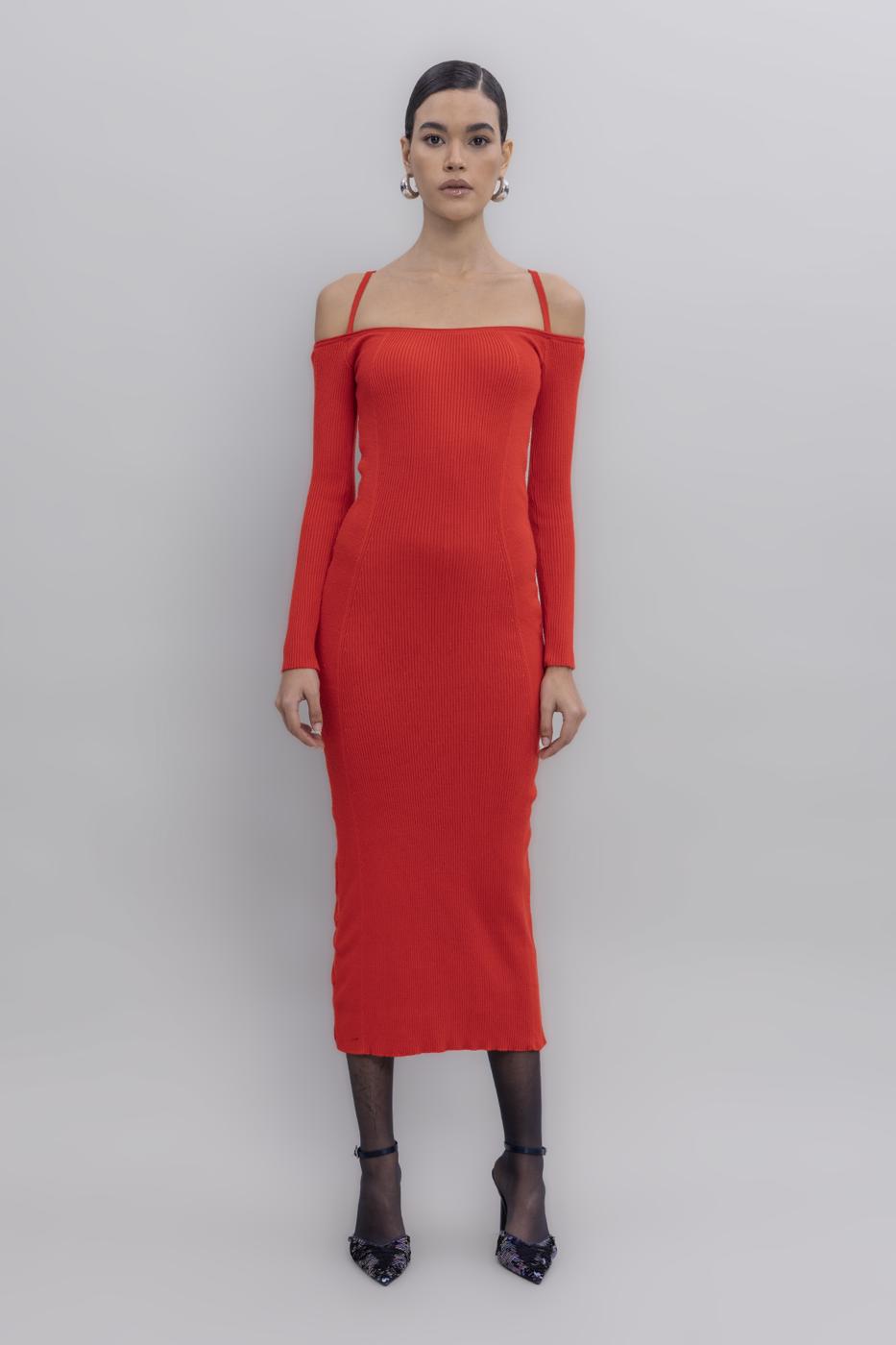 Carmen Neck Strap Detailled Midi Knit Dress