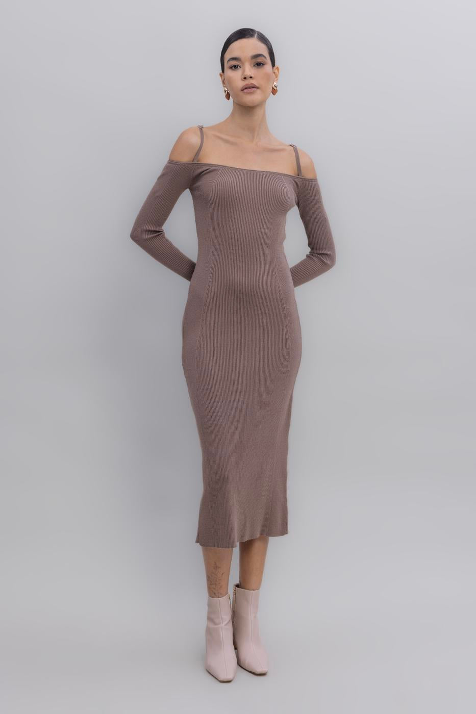 Carmen Neck Strap Detailled Midi Knit Dress