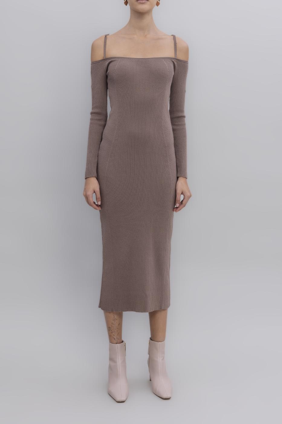 Carmen Neck Strap Detailled Midi Knit Dress