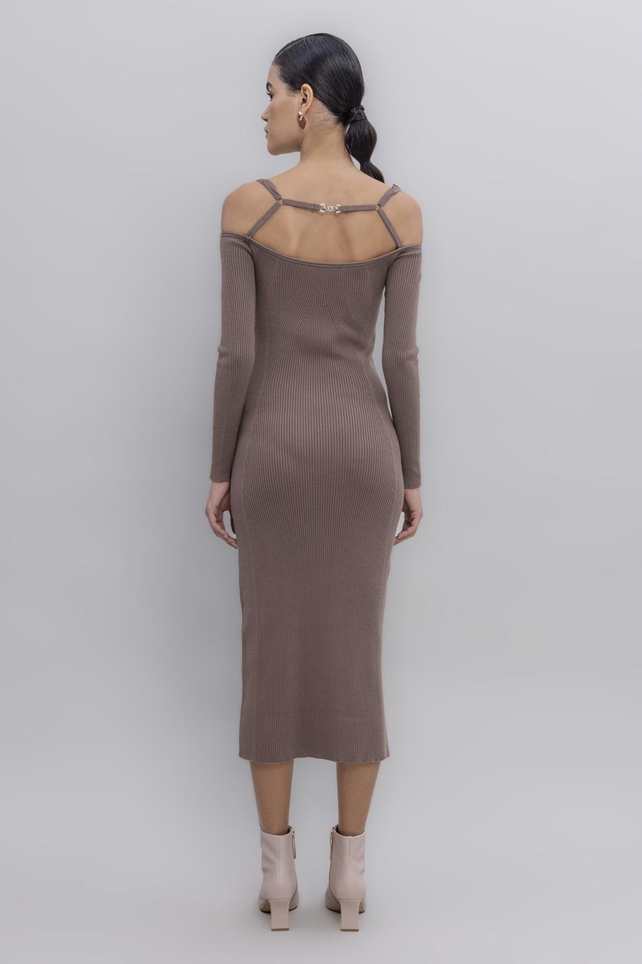 Carmen Neck Strap Detailled Midi Knit Dress