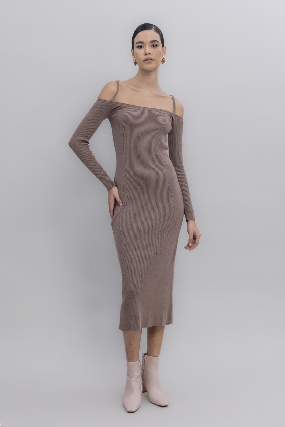Carmen Neck Strap Detailled Midi Knit Dress