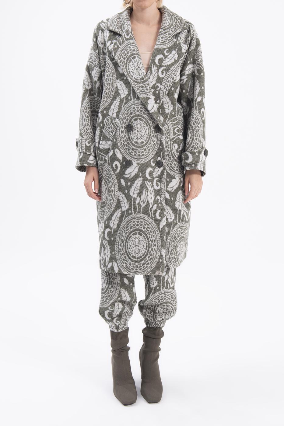 Jacket collar patterned coat Khaki
