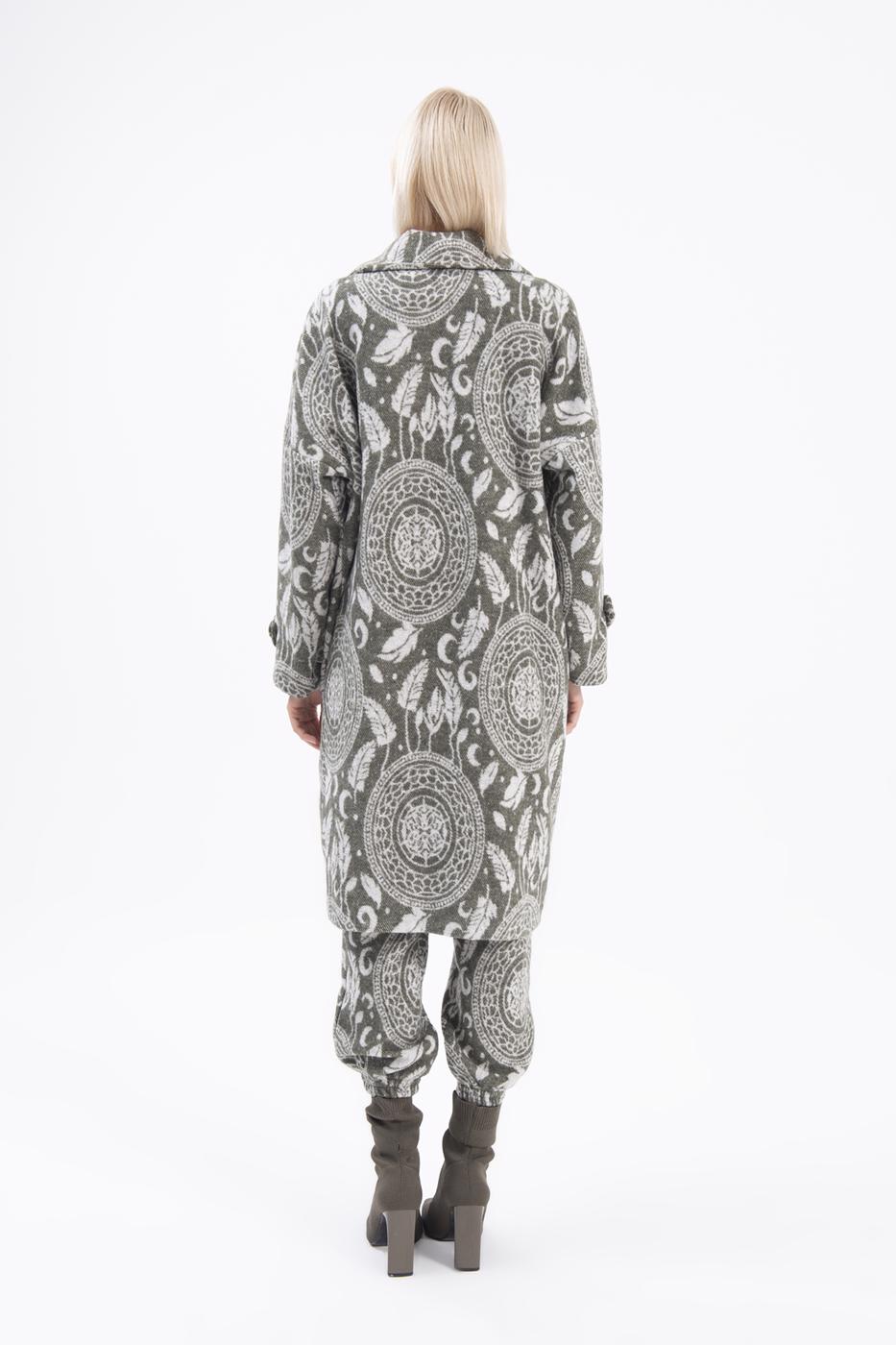 Jacket collar patterned coat Khaki