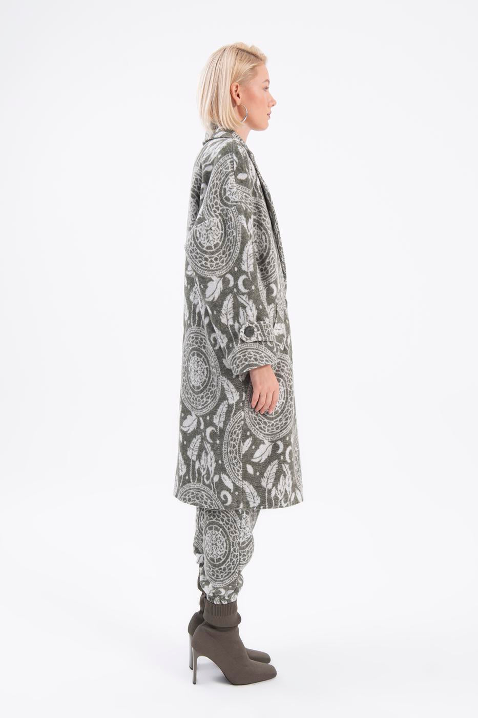 Jacket collar patterned coat Khaki