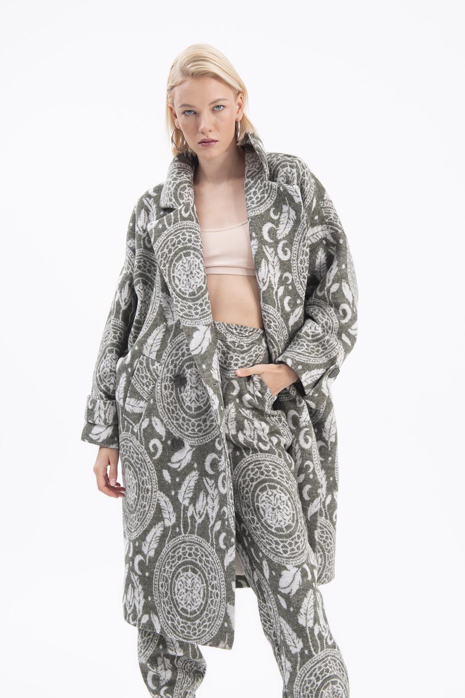 Jacket collar patterned coat Khaki
