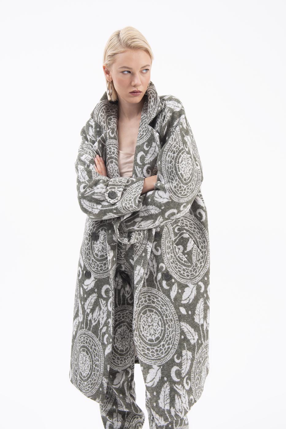 Jacket collar patterned coat Khaki