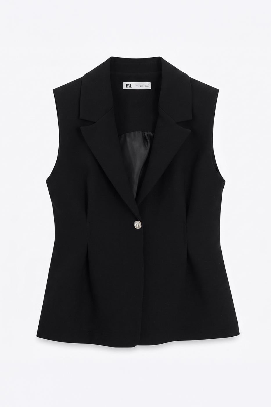 Jacket Collar Vest with Gold Buttons Black