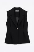 Jacket Collar Vest with Gold Buttons Black