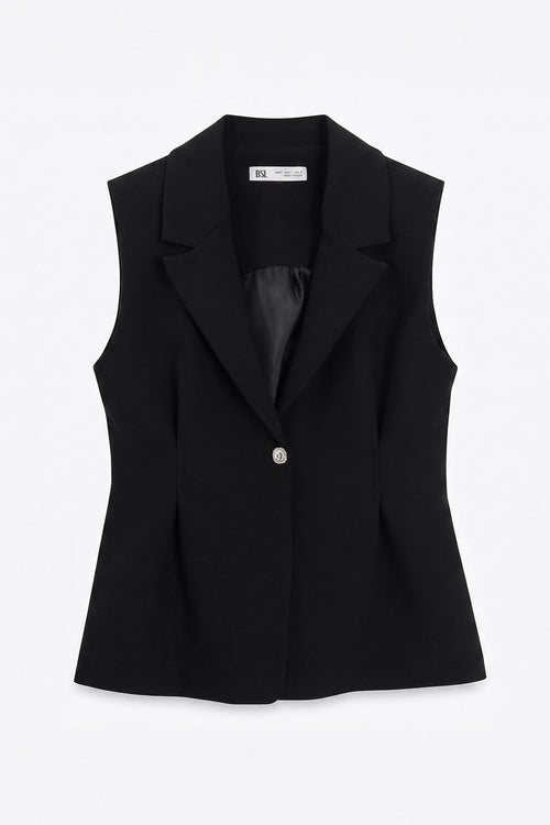 Jacket Collar Vest with Gold Buttons Black