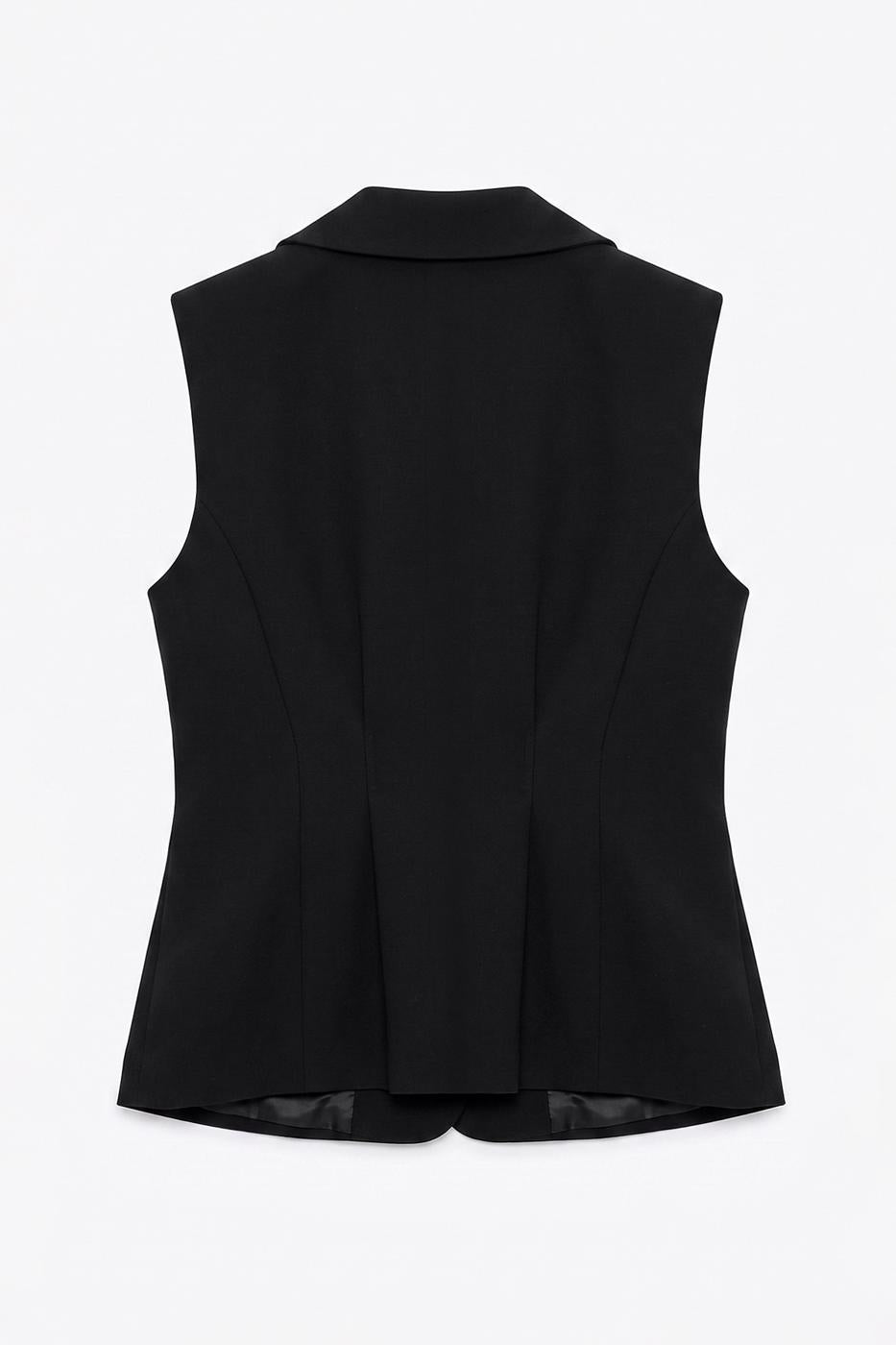 Jacket Collar Vest with Gold Buttons Black