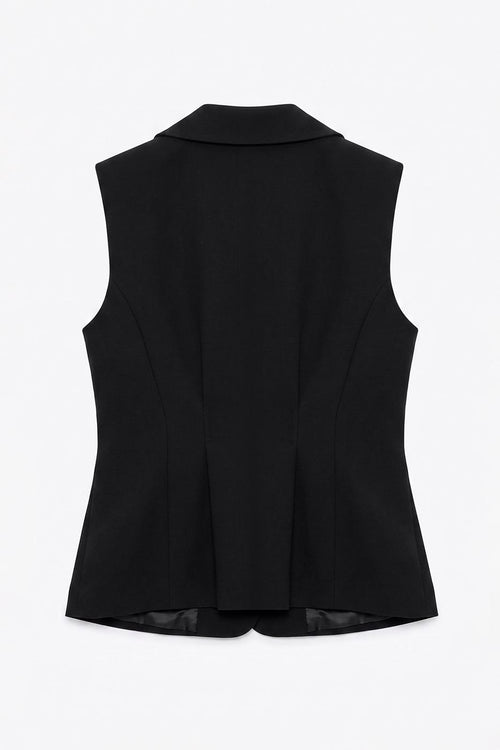 Jacket Collar Vest with Gold Buttons Black