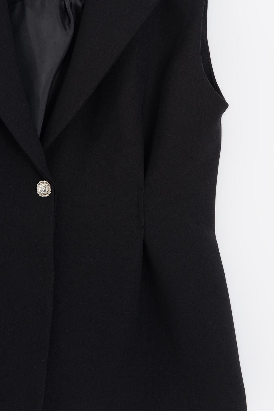 Jacket Collar Vest with Gold Buttons Black