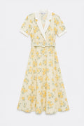 Jacket Collar Belted Poplin Dress Yellow