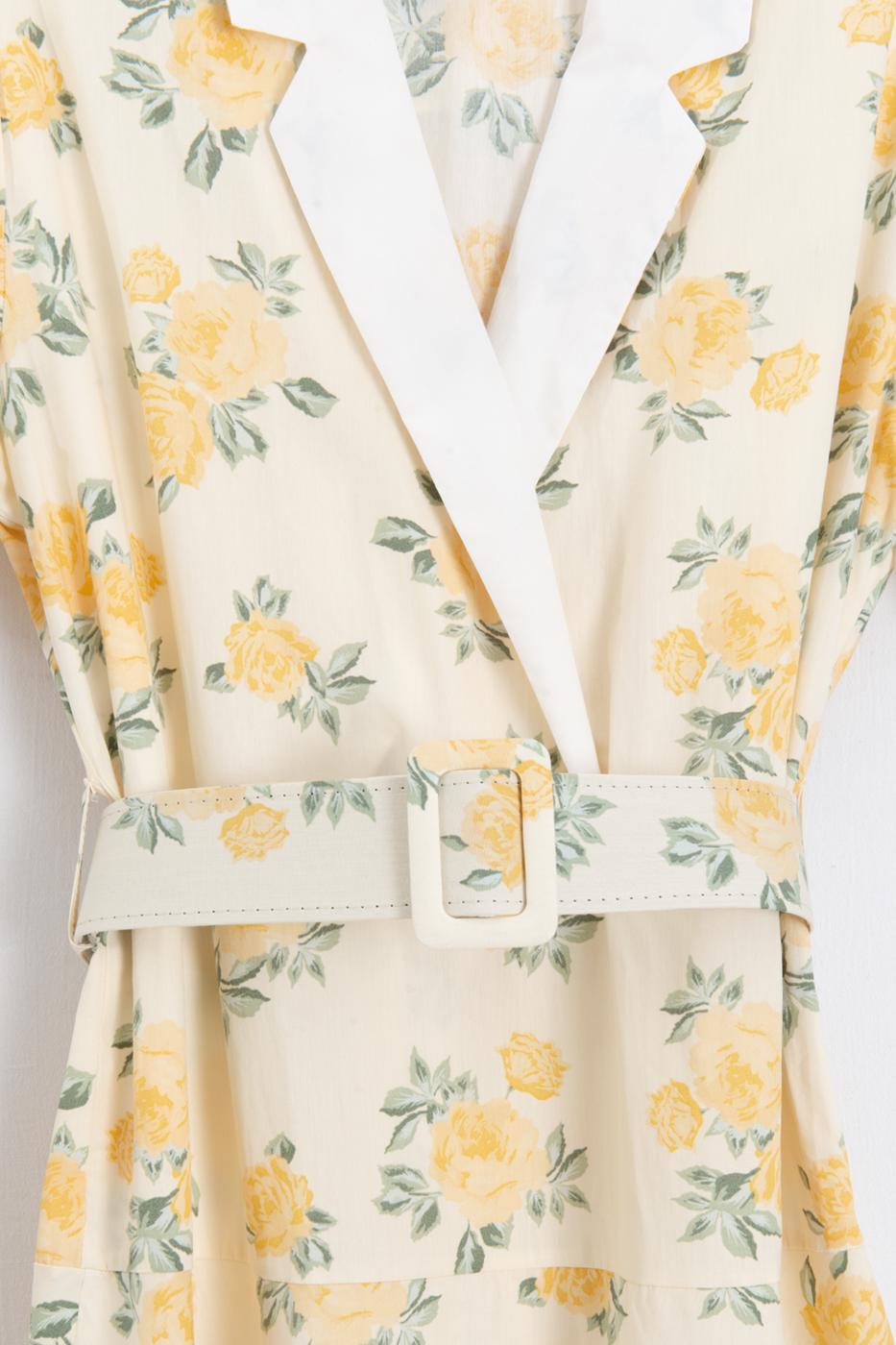 Jacket Collar Belted Poplin Dress Yellow