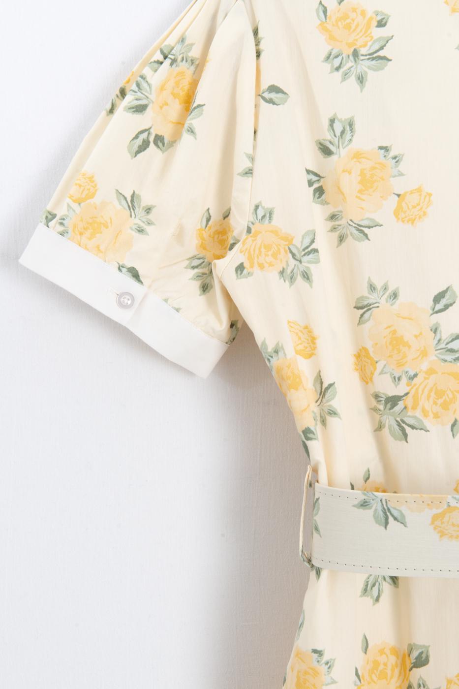 Jacket Collar Belted Poplin Dress Yellow