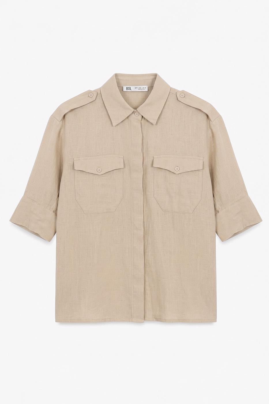Linen Shirt with Pockets Beige